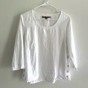 Flax White 3/4 Sleeve Buttoned Blouse